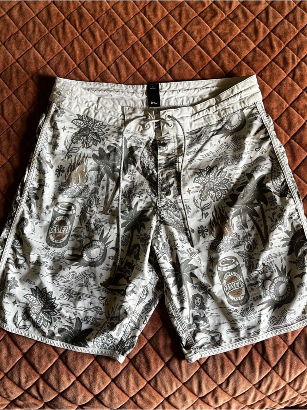 Imperial Motion Mens Swimtrunks Beer /tropical campfire print